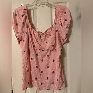 Pink Puff-Sleeve Floral Women's Top